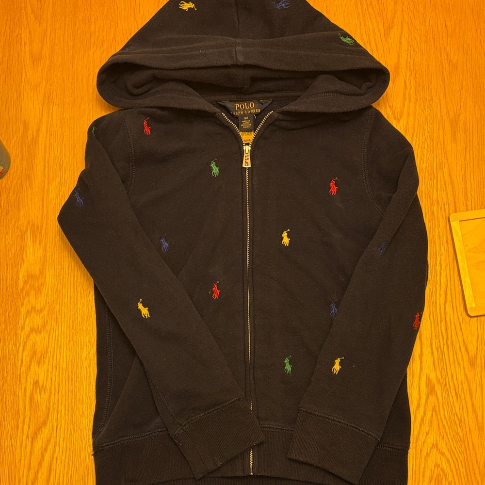 Polo by Ralph Lauren Girls Navy Pony Fleece Zip Up Hoodie - size 6x